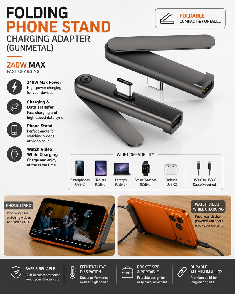 USB-C Foldable Phone Stand Adapter in use